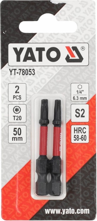 YATO BITY KOŃCÓWKI UDAROWE DO WKRĘTARKI 1/4" 50mm GROT Torx T20 2szt.