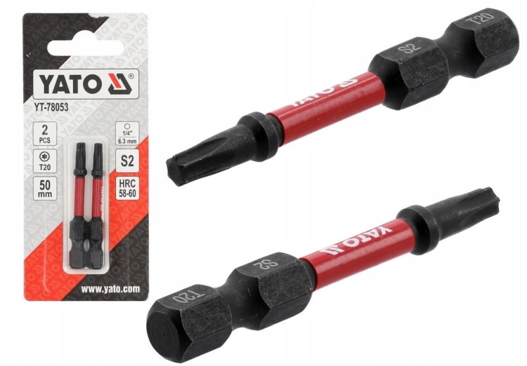 YATO BITY KOŃCÓWKI UDAROWE DO WKRĘTARKI 1/4" 50mm GROT Torx T20 2szt.