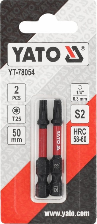 YATO BITY KOŃCÓWKI UDAROWE DO WKRĘTARKI 1/4" 50mm GROT Torx T25 2szt.