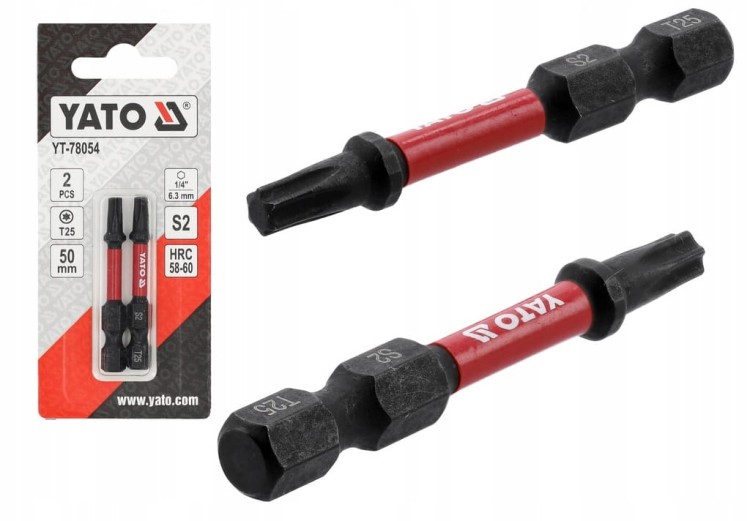 YATO BITY KOŃCÓWKI UDAROWE DO WKRĘTARKI 1/4" 50mm GROT Torx T25 2szt.