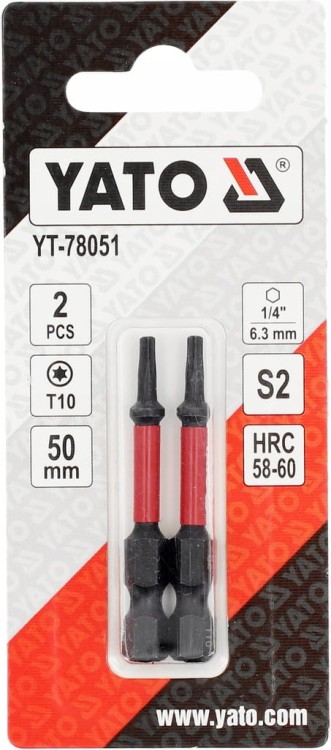 YATO BITY KOŃCÓWKI UDAROWE DO WKRĘTARKI 1/4" 50mm GROT Torx T10 2szt.