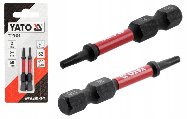 YATO BITY KOŃCÓWKI UDAROWE DO WKRĘTARKI 1/4" 50mm GROT Torx T10 2szt.