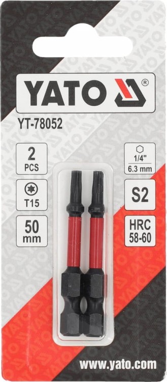 YATO BITY KOŃCÓWKI UDAROWE DO WKRĘTARKI 1/4" 50mm GROT Torx T15 2szt.