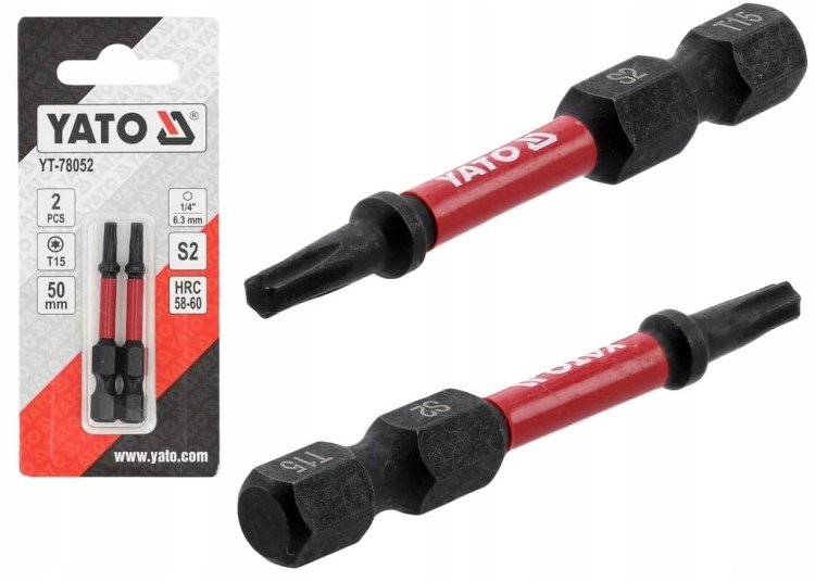 YATO BITY KOŃCÓWKI UDAROWE DO WKRĘTARKI 1/4" 50mm GROT Torx T15 2szt.